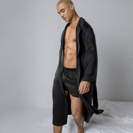 Men's Washable Silk Robe - #Immersed Black