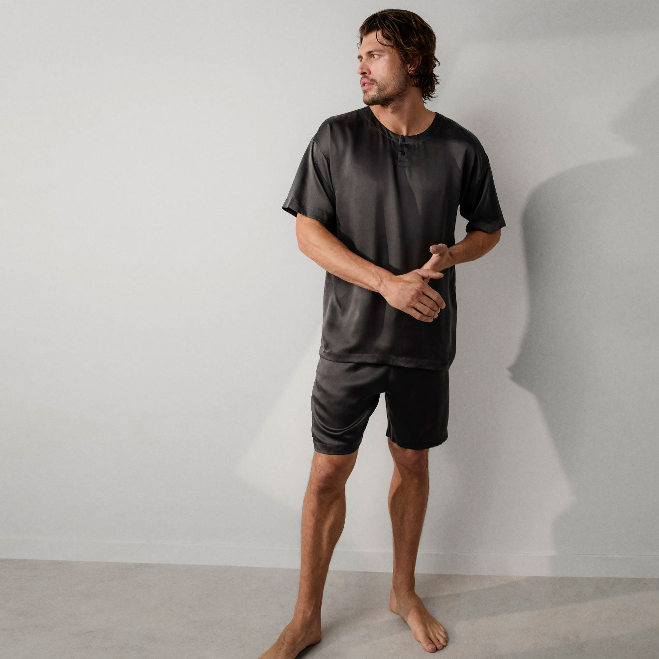 Lunya Men's Washable Silk Short Set- #Meditative Grey