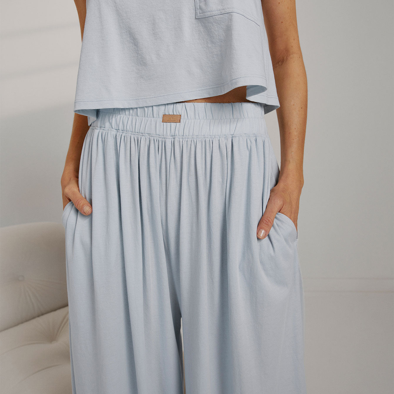 Lunya Organic Pima Wide Leg Pant - #Tranquil Blue