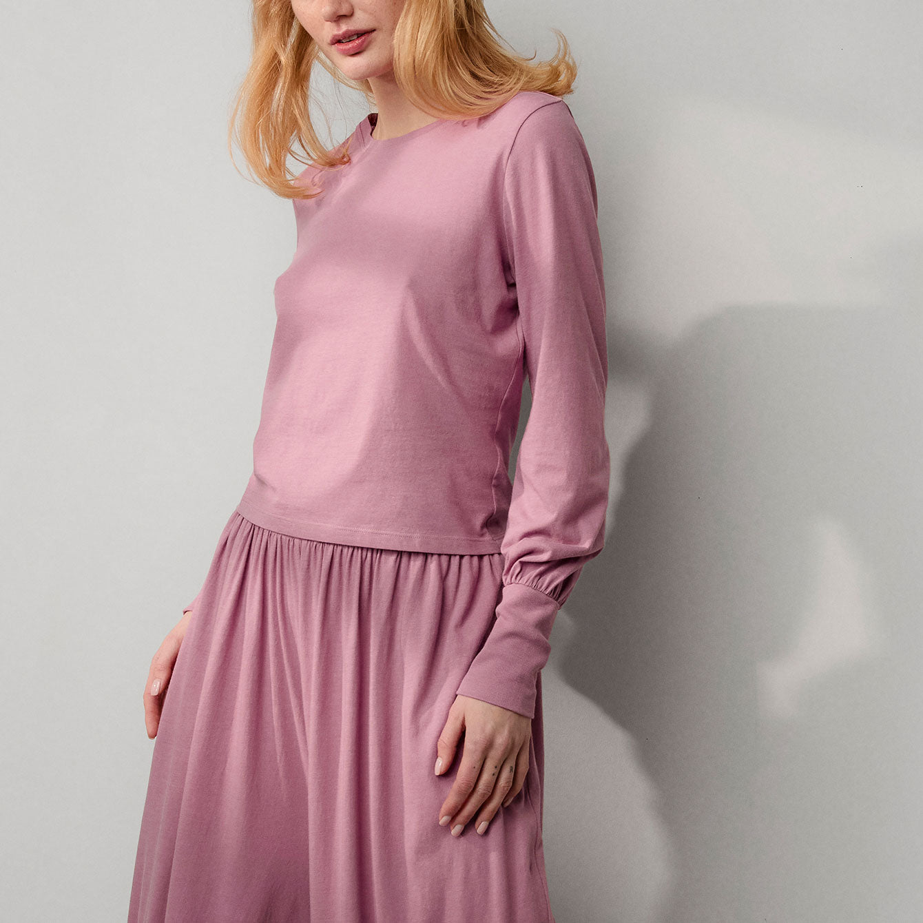 Lunya Loungwear Organic Pima Crew Neck Long Sleeve - #Clarion Rose
