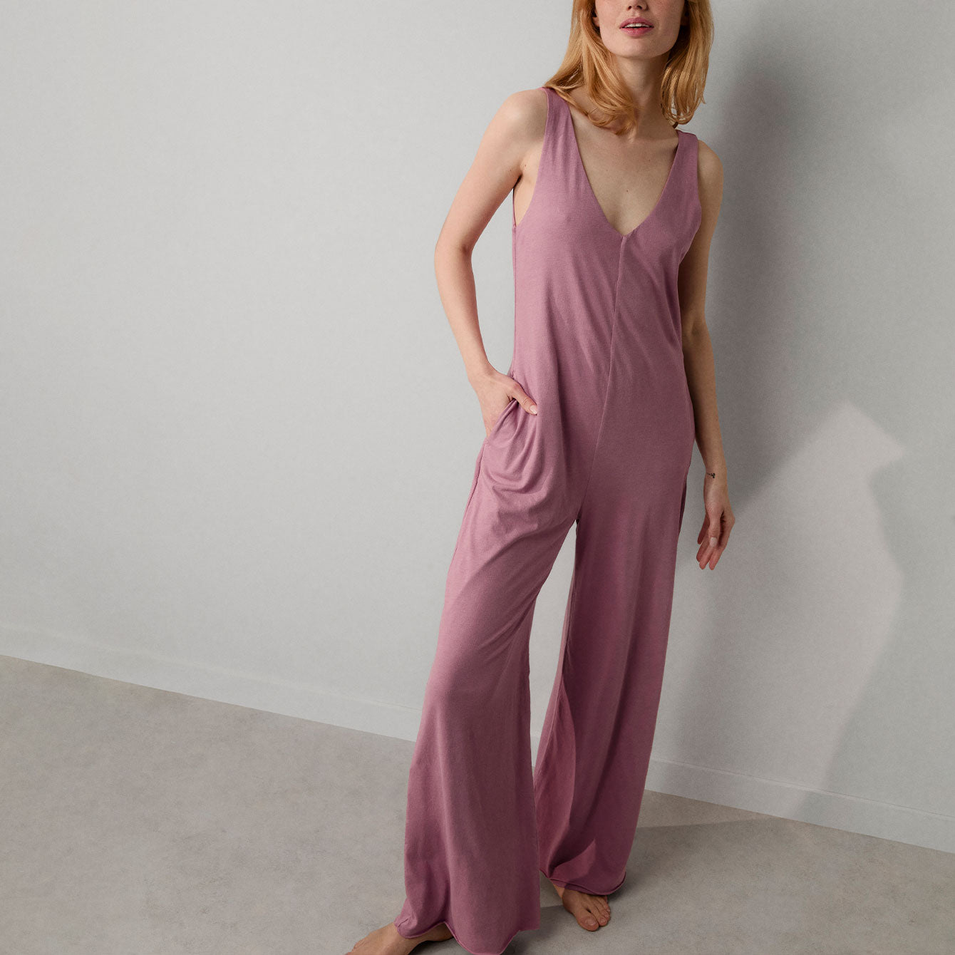 Lunya Pajamas Organic Pima Double V Jumpsuit - #Clarion Rose