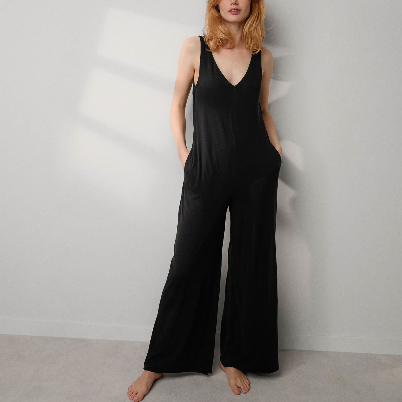 Lunya Loungewear Organic Pima Double V Jumpsuit - #Immersed Black