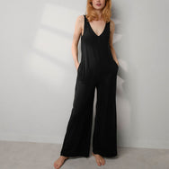 Lunya Loungewear Organic Pima Double V Jumpsuit - #Immersed Black