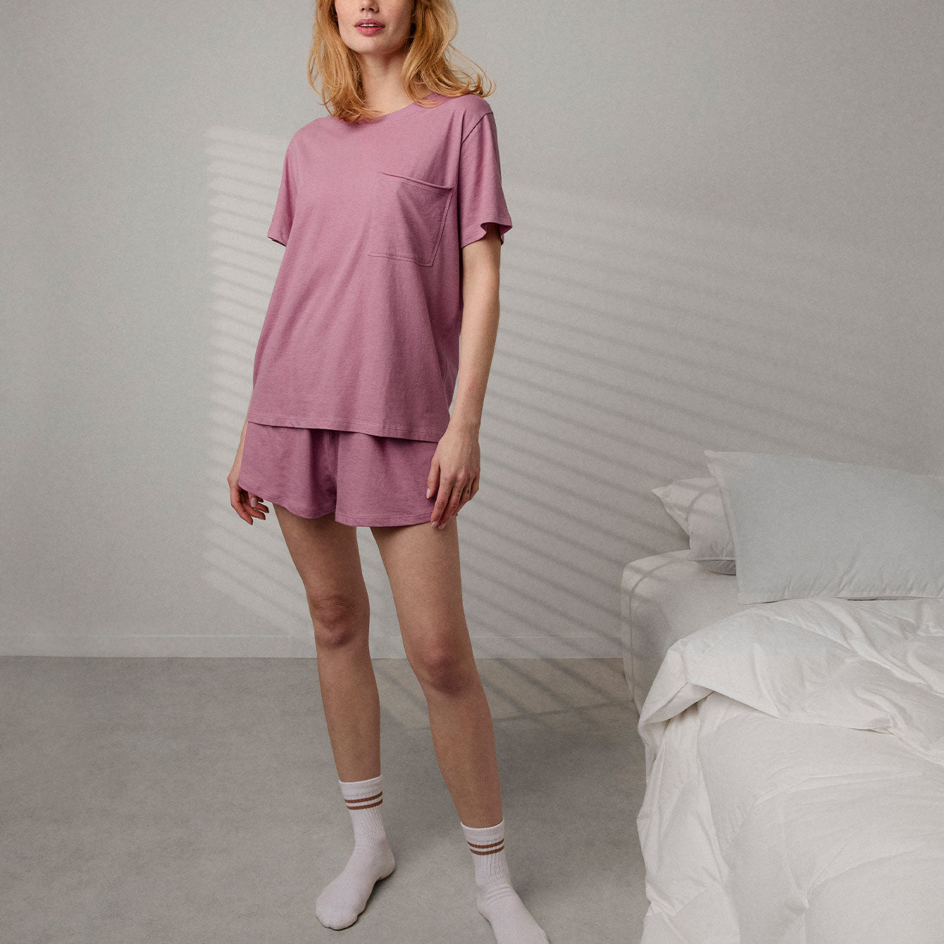 Lunya Pajamas Organic Pima Tee Short Set - #Clarion Rose