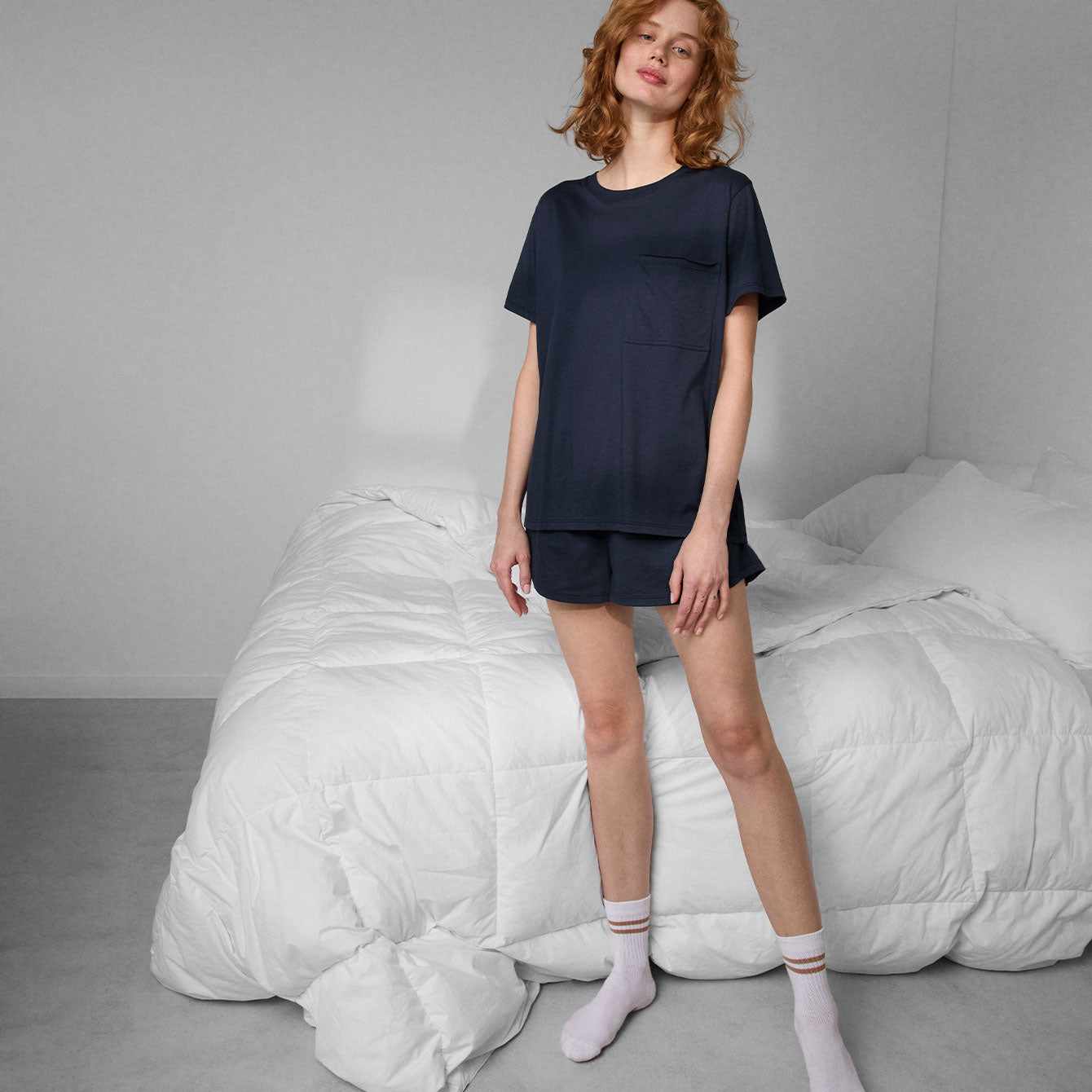 Lunya Pajamas Organic Pima Tee Short Set - #Deep Blue
