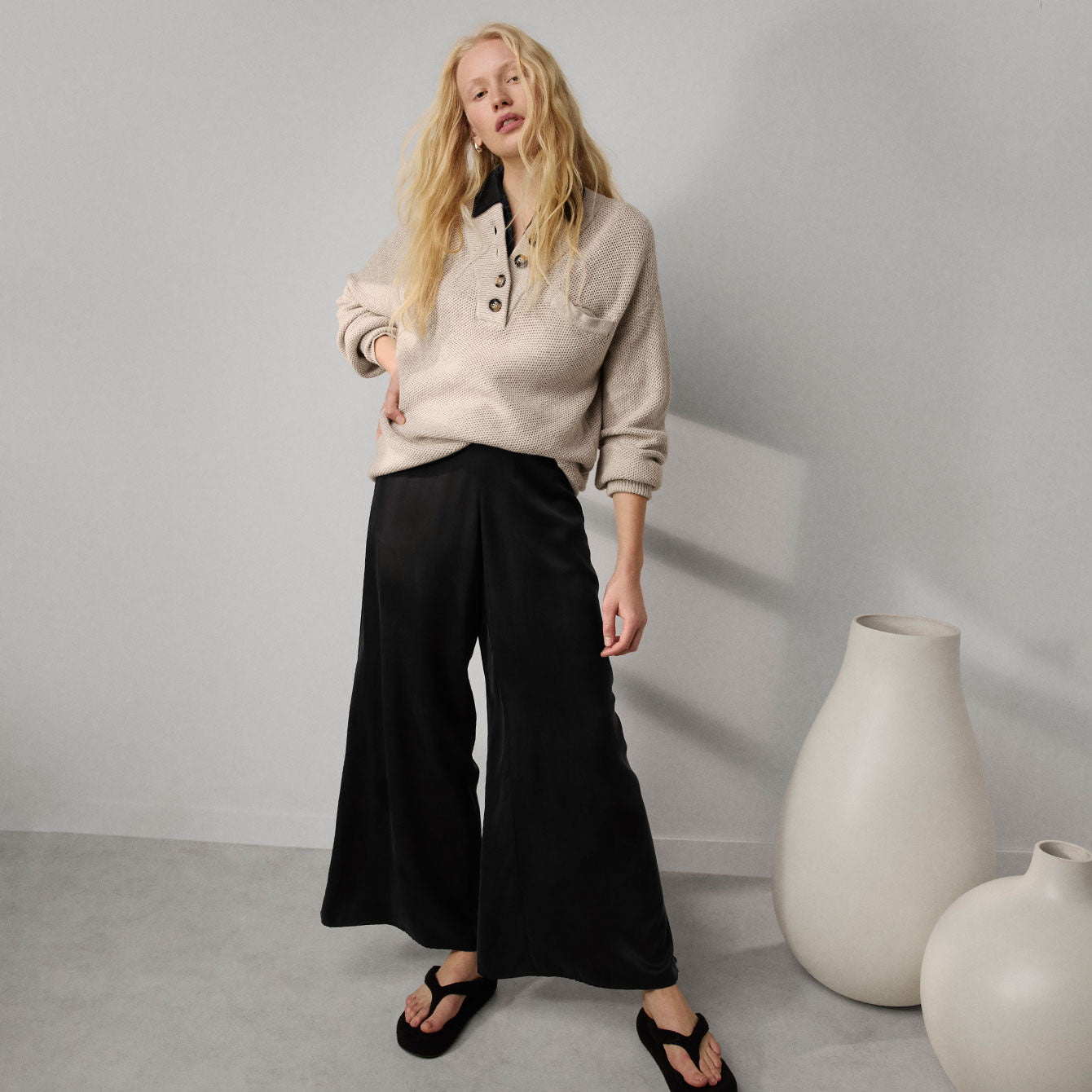 Lunya Washable Silk High Rise Pant Set - #Immersed Black