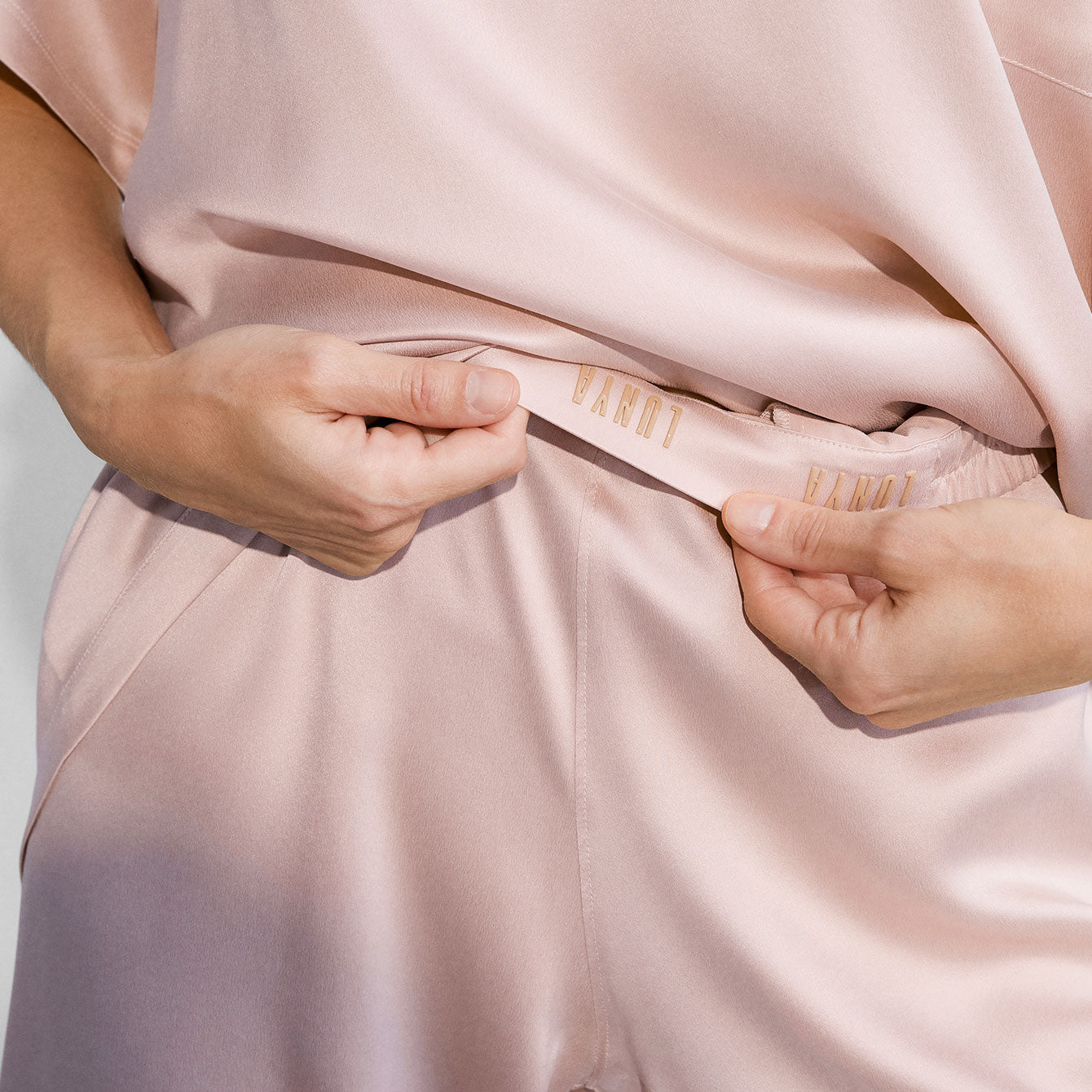 Washable Silk Tee Pant Set - #Delicate Pink